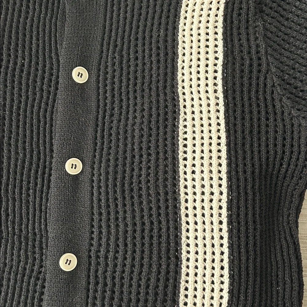 Madison Black and White Men's s/s loose weave Cardigan